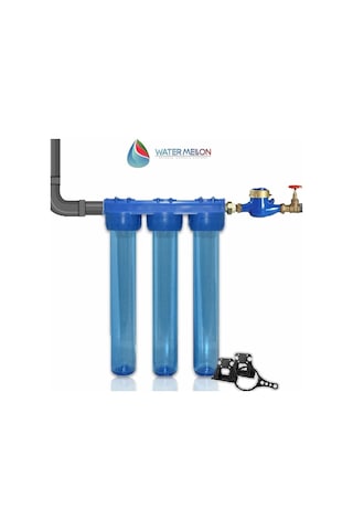 WaterMelon 20 Inç 3 Aşama Daire Bina Sayaç Girişi Su Arıtma Cihazı Yıkanabilir-1 Mikron-5Mikron