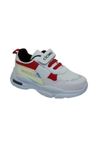 Cicimo 007 Cırtlı Işıklı Ünisex Numara 30 Çocuk Sneaker Ayakkabı Beyaz - Kırmızı - Siyah