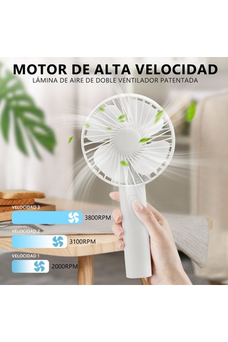 Mini El Tipi Vantilatör, Taşınabilir Pil İle Çalışan 3 Hızlı Vantilatör Beyaz