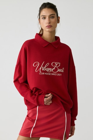 Urban Beat Steffı Kadın Triko Polo Yaka Baskı Detaylı Relaxed Kırmızı Sweatshirt Kırmızı