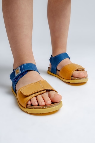 Mnpc Unisex Çocuk Sarı-saks Hakiki Deri Mantar Tabanlı Günlük Çocuk Sandalet 25y3s10047792 Sarı-saks