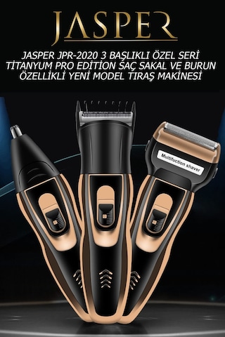 Jasper 2020 3 Başlıklı Şarjlı Saç Sakal Burun Kılı Alma Tıraş Makinesi