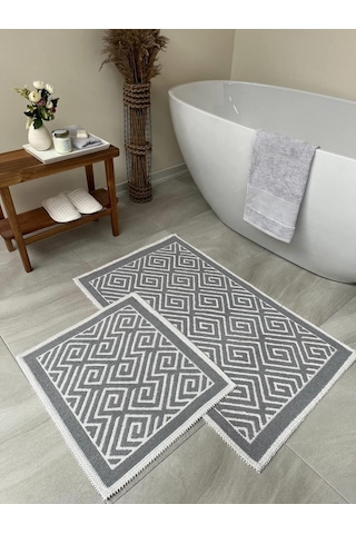 Labirent Doğal Pamuklu 2'li Banyo Paspas Seti 60x100+50x60 Cm - Gri çok renkli