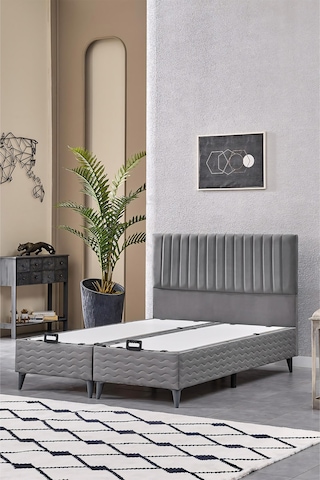 Evdemo Ezgi Çift Kişilik Baza Başlık Set Gri 150 200 150 x 200