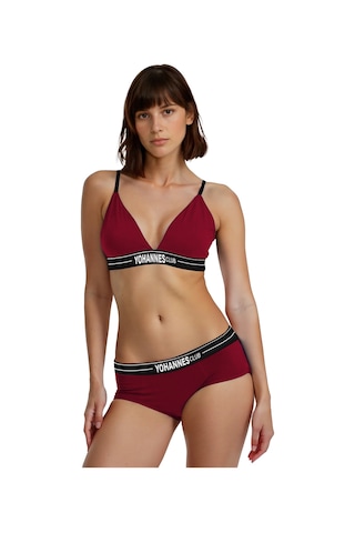Yohannes Club, Kadın Pamuklu İç Çamaşırı Takımı, Renk Seçenekli, Üçgen Sütyen-kemerli Boyshort-boxer Külot Bordo
