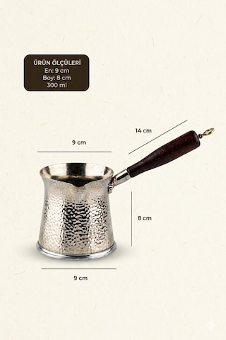 Telveli 5 Kişilik Ahşap Saplı Döküm Cezve - İndüksiyonlu Ocaklara Uyumlu 300 Ml - Metalik