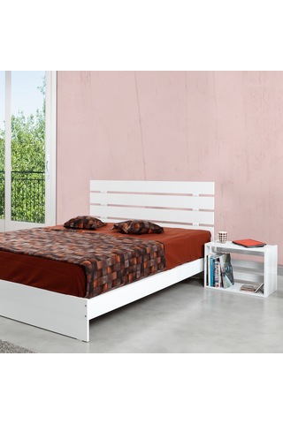 Pasifichome Huga Çift Kişilik Beyaz Ahşap Karyola Komodin Takım 140X190 Cm