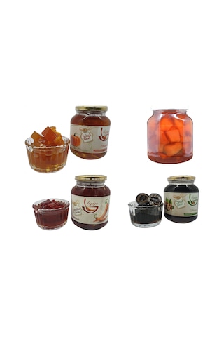 Lezize Kabak Reçeli + Ayva Reçeli + Acıbiber Reçeli + Ceviz Reçeli 4 x 400 G