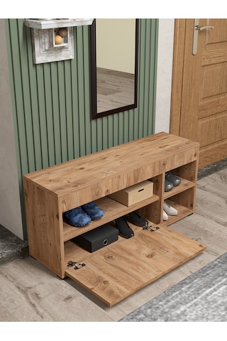 Ayakkabılık Çok Amaçlı Kapaklı Dolabı 90 Cm Modern Ayakkabı Dolabı Raflı Organizer 190 Atlantik Çam Çok Renkli