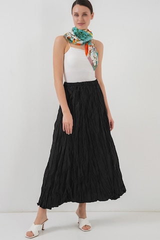 Kadın Uzun Kırışık Etek 8042 - Siyah Siyah