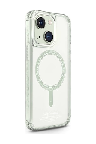 Apple Uyumlu iPhone 15 Kılıf Skinarma Şeffaf Airbag Tasarımlı Magsafe Şarj Özellikli Saido Kapak Yeşil
