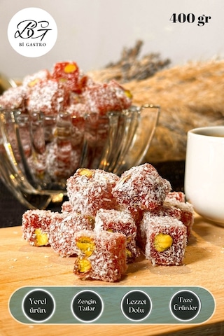 Narlı Fıstıklı Çifte Kavrulmuş Kuş Lokumu - Türk Lokumu - 400 Gr