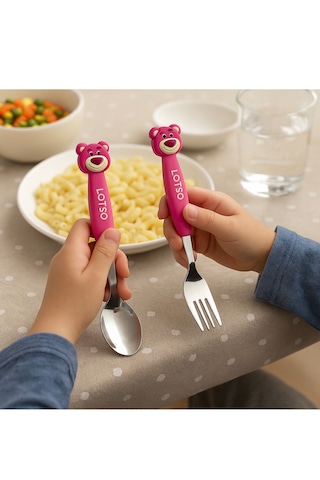 Cinnamoroll Silikon Saplı Çocuk Çatal Kaşık Takımı Kırmızı