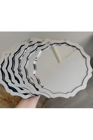 Paslanmaz Çelik Yuvarlak Dalgalı 6 Adet Sunum Tepsisi Gümüş