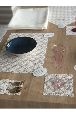 Bezos Sofra Takımı Orion Gardenya Keten Yemek Takımı 160x260 Masa Seti 26 Parça Runner Set Krem Bezos1