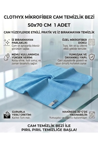Mikrofiber Cam Temizlik Bezi 50 70 Cm 1 Adet - Mavi