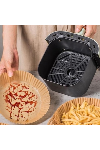 50 Adet 20 Cm Air Fryer Pişirme Kağıdı Tek Kullanımlık Yağ Geçirmez Yuvarlak Tabak Model Pvc