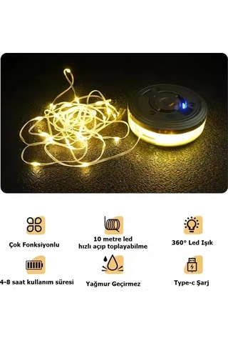 Şarjlı Type-c 8 Mod Rgb+ Günışığı Renk 10 Metre Makara Led - İp Led - Su Geçirmez Lamba - Powerbank Karışık