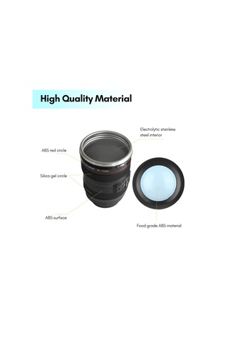 Yunboo Kameramanlar İçin 400ml Paslanmaz Çelik Termos Bardak, Kamera Lens Desenli, Dışarıdaki Kahvenizi Isıtık Tutar, Sızıntı Engeli Siyah Beyaz