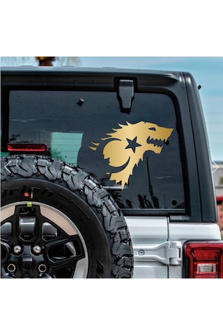 Kurt Ve Ay Yıldız Sticker - Türk Bayrağı Börü Gökbörü Sticker - Araba Oto Motosiklet Karavan Cam Sticker - 00071 50x41 Cm
