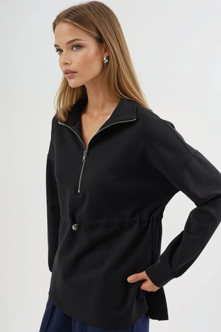 Hiccup Busem Beli Ayarlanabilir Fermuarlı Yaka Sweatshirt Siyah