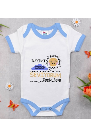 Bitmeyenkartus Bk Kids Kişiye Özel Mavi Bebek Body Zıbın - Model 93 Çok Renkli