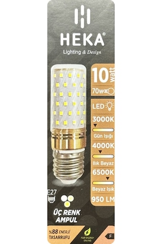 10 Adet Heka 10w 70w Sarı-günışığı-beyaz E27 Duylu Üç Renkli Led Mısır Ampul