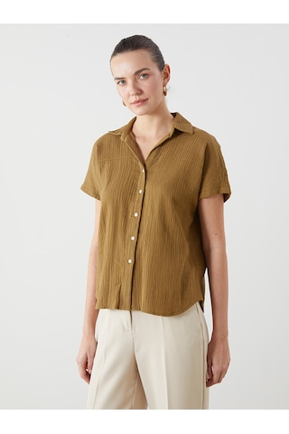 Lcwaıkıkı Classic Yeşil Loose Fit Dokulu Kadın Gömlek