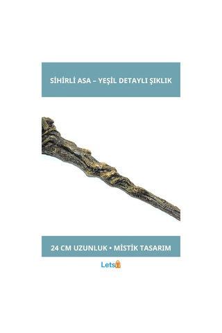 Polyester Sihirli Asa Model 1 24 Cm Yeşil Detaylı Büyüleyici Aksesuar 1 Adet