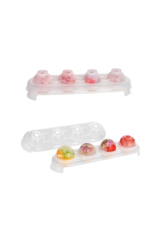 Periboia Silikon Tabanlı 4 Bölmeli Şeffaf Buz Kalıbı Yuvarlak Buz Renkli