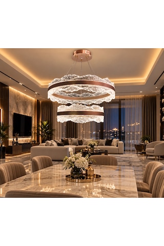 Bohem Aydınlatma Modern Dağ Modeli 40x60 3 Renk Led Kumandalı Salon Avizesi Beyaz Sarı Günışığı Kahve Rengi
