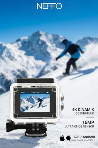 Aksiyon Kamera 4k Ultra Hd 170 Derece Çekim Wifi Bağlantılı 4k 30 Fps 16 Mp Siyah