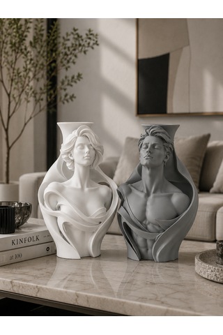 3d Couple Dekoratif Büst 2 Li Set Beyaz - Gri