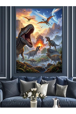 Ahşap Tablo Dinozorların Dünyası Doğa Manzarası