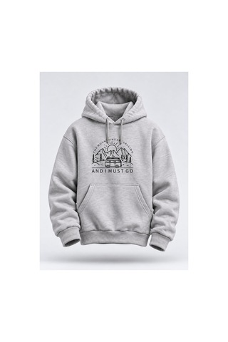 North Whiskers The Mountains Are Calling Baskılı Unisex Hoodie Dağ Ve Kamp Temalı Kapüşonlu Sweatshirt Gri - 931440897 Gri - 931440897 Gri