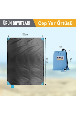 Haegs Cep Yer Örtüsü, Piknik Örtüsü Kamp Matı, Plaj Yer Örtüsü, Su Geçirmez, Kum Tutmaz, Hızlı Kurur, Hafif, Katlanabilir İnce Zemin Örtüsü Outdoor Açık Hava Kamp Yürüyüş Seyahat İçin - El Askılı - 180-150cm - Mavi