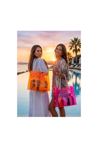 Rm Promosyon R&m Promosyon Sunset Riviera 2'li Set - Su Geçirmez Şeffaf Pvc Kadın Plaj Ve Havuz Çantası Neon Turuncu & Pembe Sunset Yaz 2'li Set - Neon Pembe & Turuncu Sunset Yaz 2'li Set - Neon Pembe & Turuncu