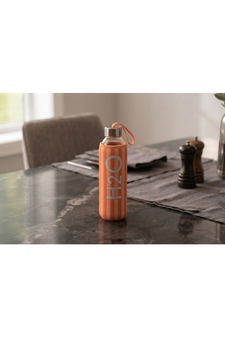 H2o Desenlı Kılıflı 750 Ml Cam Matara Çızgı Turuncu