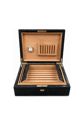 Cohiba Siyah Timsah Desenli Dışı Deri Humidor Puro Kutusu Tr9998