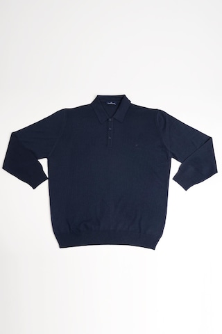 Woolen World Polo Yaka Battal Büyük Boy Yünlü Triko Kazak Lacivert