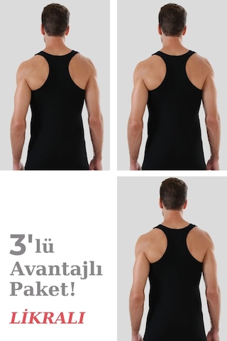 Marivento Premium Moda Kıyafet Erkek Siyah Pamuklu Likralı Sporcu Atlet 3'lü Paket
