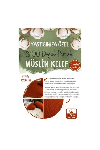 Kiremit 4 Katlı Müslin Yastık Kılıfı 50x70cm 2adet