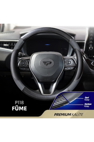 Panda Oto Direksiyon Kılıfı - Deri / Karbon-füme