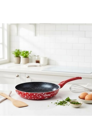 Lotus 26 Cm Sevgililer Günü Özel Seri Kırmızı Kırçıl Granit Efektli Yapışmaz Kızartma Tavası Açık Bakır