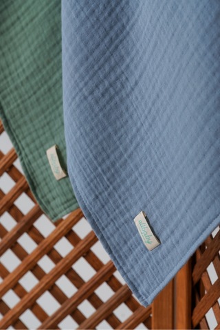 Pamuk 4 Katlı Müslin Örtü Seti 2'li İndigo Mavi ve Çağla Yeşili Mavi Yeşil