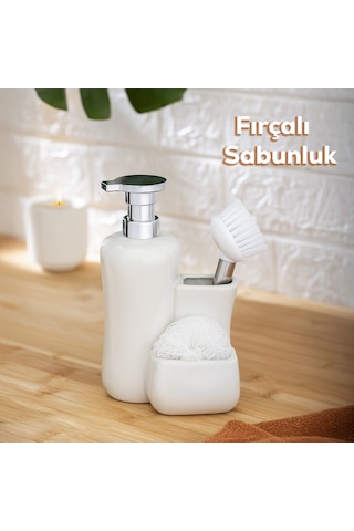 Porsima 277743 Beyaz Sıvı Sabunluk Fırçalı Süngerlikli 550 Ml