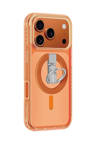 Apple Uyumlu iPhone 17 Pro Kılıf M-safe Şarj Özellikli Yüzük Standlı Amazingthing Titan Pro Serisi Kapak Turuncu Turuncu