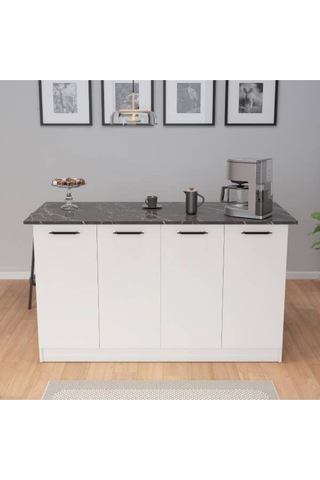 Patentli 160lık Benzila Siyah Kulplu Ada Mutfak, Mutfak Dolabı, Çok Amaçlı Dolap Siyah - Beyaz