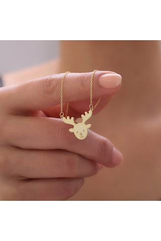 925 Ayar Gümüş Yılbaşı Geyik Kolye Gold