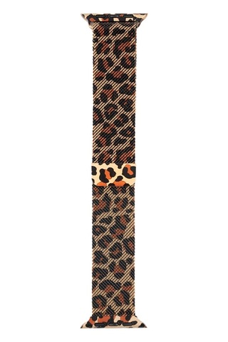 Apple Watch Uyumlu  44mm Zore Krd-01 Leopar Desenli Metal Kordon